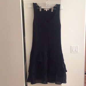 Black linen Sandro summer tank dress with ruffle tiers